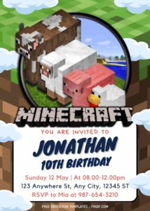 FREE Canva Invitation - Build With Minecraft Birthday Invitation Templates