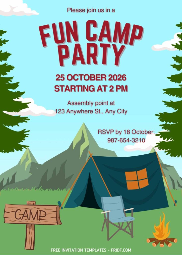 FREE Canva Invitation - Camping Site Party Birthday Invitation ...