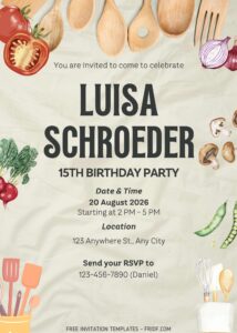 FREE Canva Invitation - Cooking Party Birthday Invitation Templates