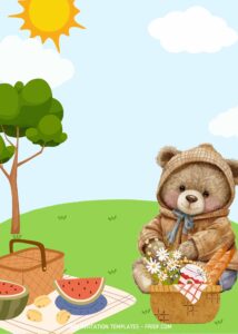 FREE Canva Invitation - Teddy Bear Picnic Birthday Invitation Templates