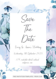 FREE PDF Invitation - Blue Floral Wedding Invitation Templates