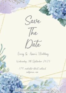 FREE PDF Invitation - Blue Hydrangea Wedding Invitation Templates
