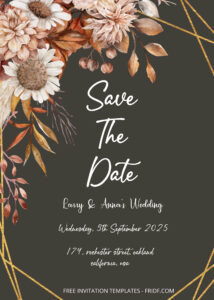 FREE PDF Invitation - Dried Autumn Floral Wedding Invitation Templates