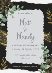FREE PDF Invitation - Eucalyptus With Gold Wedding Invitation Templates