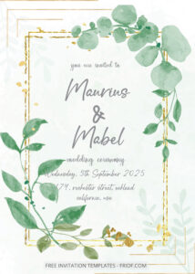 FREE PDF Invitation - Gold And Greenery Wedding Invitation Templates