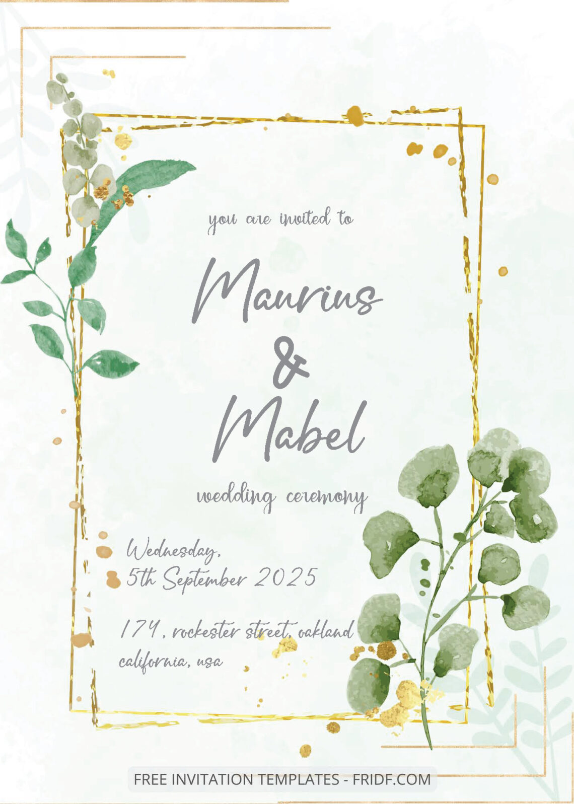 FREE PDF Invitation - Gold And Greenery Wedding Invitation Templates ...