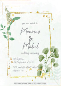 FREE PDF Invitation - Gold And Greenery Wedding Invitation Templates