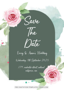 FREE PDF Invitation - Green And Rose Wedding Invitation Templates