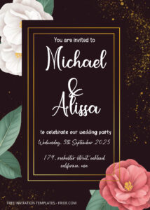 FREE PDF Invitation - Midnight Peony Wedding Invitation Templates