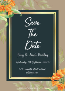 FREE PDF Invitation - Orange Floral Wedding Invitation Templates