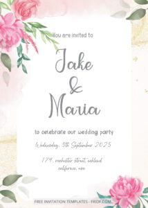FREE PDF Invitation - Pink Peony Wedding Invitation Templates