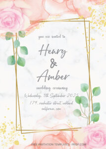 FREE PDF Invitation - Pink Roses Wedding Invitation Templates