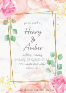 FREE PDF Invitation - Pink Roses Wedding Invitation Templates