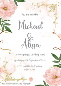 FREE PDF Invitation - Pink Spring Floral Wedding Invitation Templates