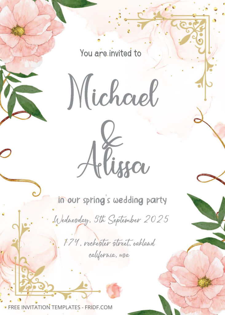 FREE PDF Invitation - Pink Spring Floral Wedding Invitation Templates ...