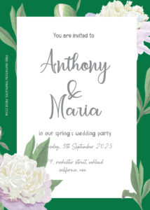 FREE PDF Invitation - White Floral On Green Wedding Invitation Templates