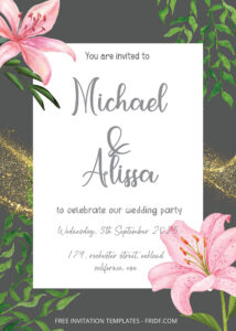 FREE PDF Invitation - White Lilies Wedding Invitation Templates