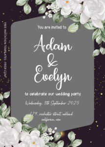 FREE PDF Invitation - White Peony Wedding Invitation Templates