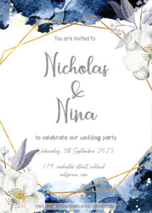 FREE PDF Invitation - White on Blue Splash Wedding Invitation Templates