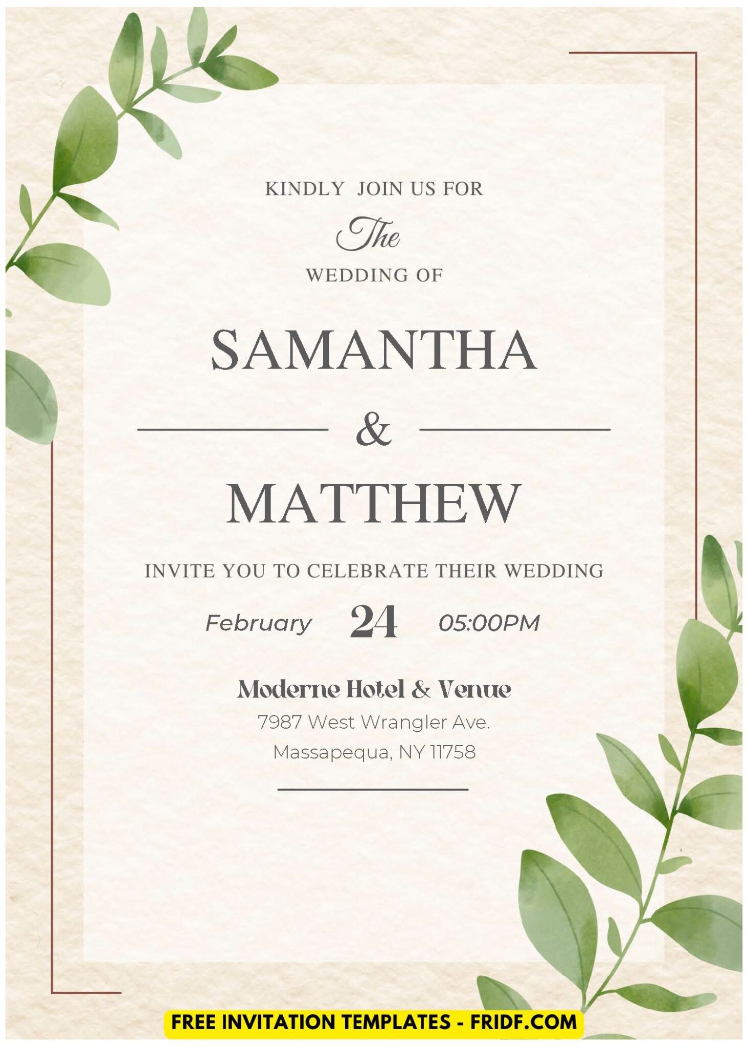 (Easily Edit PDF Invitation) Rustic Foliage Wedding Invitation