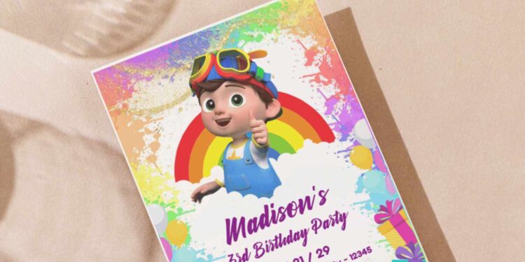 (Easily Edit PDF Invitation) Rainbow Splash Cocomelon Birthday Invitation