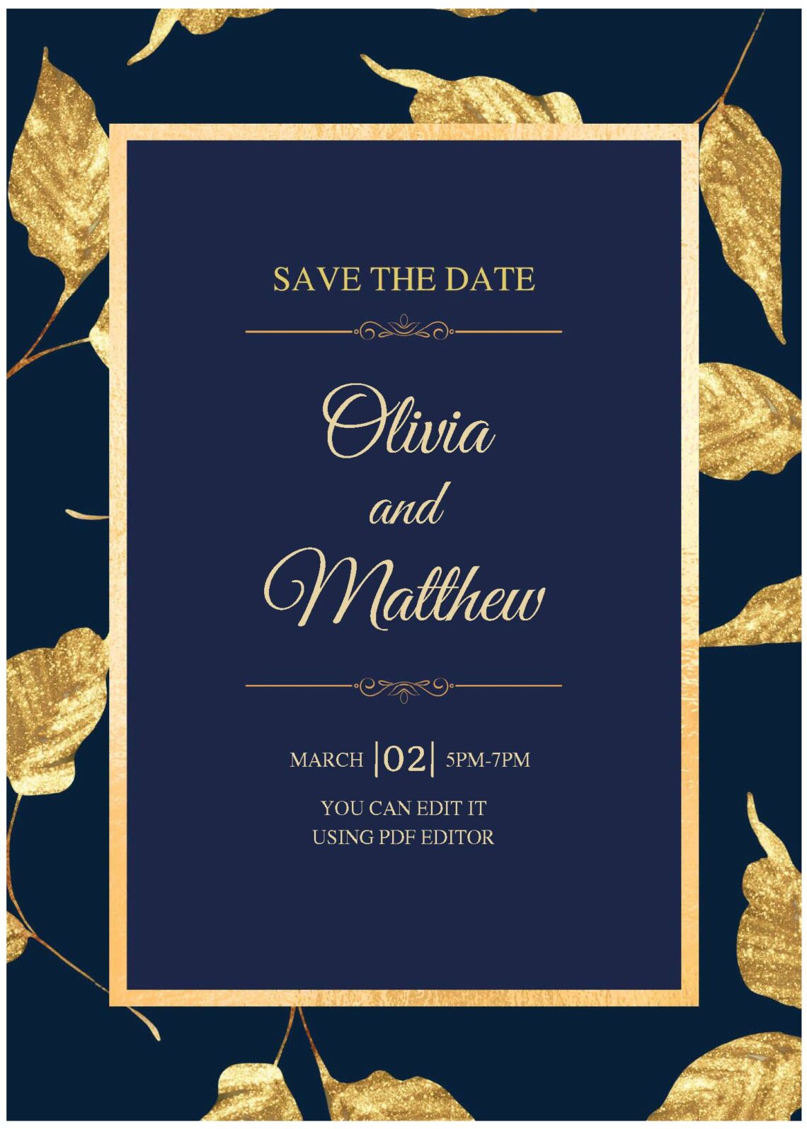 (easily Edit Pdf Invitation) Gleaming Gold Floral & Greenery Wedding 