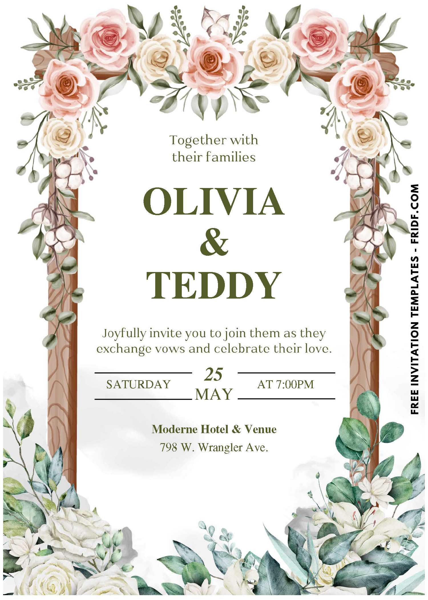 (Easily Edit PDF Invitation) Wooden Arch Floral Frame Wedding ...