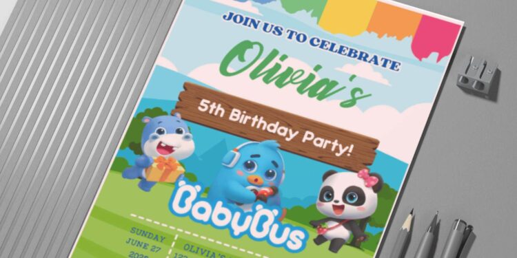 (Easily Edit PDF Invitation) Lovely Cute BabyBus Themed Birthday Invitation