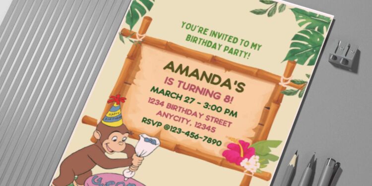 (Free PDF Invitation) Festive Curious George Birthday Party Invitation