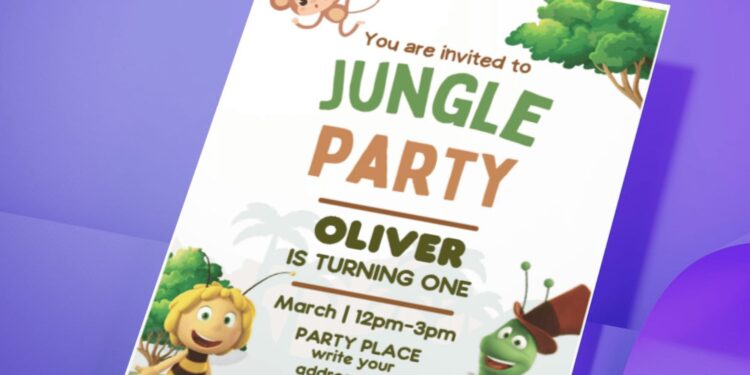 (Free PDF Invitation) Maya The Bee Jungle Party Invitation