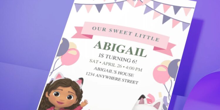 (Free PDF Invitation) Colorful Dreams Gabby's Dollhouse Birthday Invitation