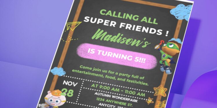 (Easily Edit PDF Invitation) Super Why Chalkboard Birthday Invitation