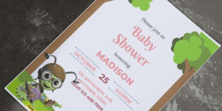 (Free PDF Invitation) Lovely Beat Bugs Baby Shower Invitation