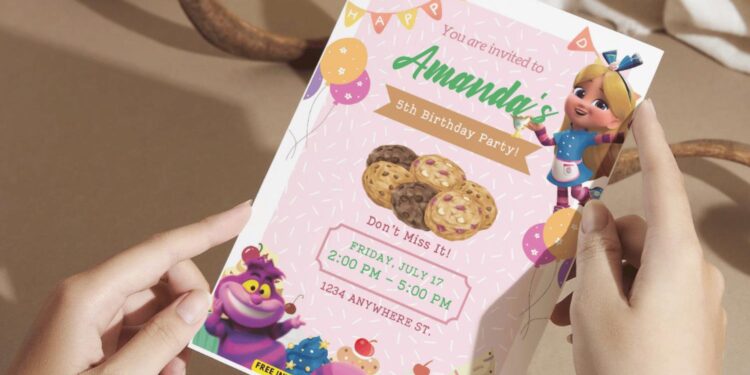 (Free PDF Invitation) Charming Alice's Wonderland Bakery Birthday Invitation