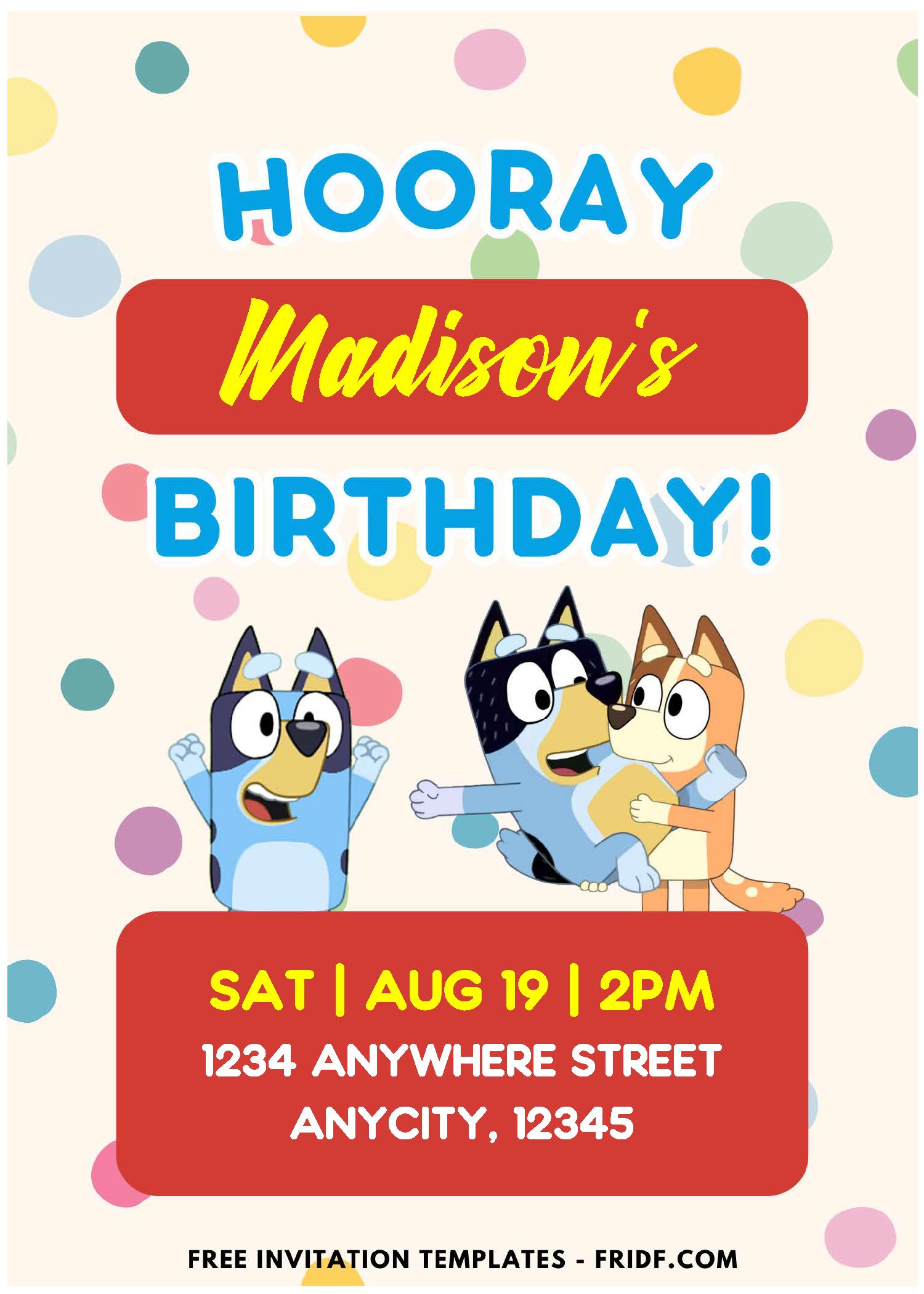 (Easily Edit PDF Invitation) Lovely Polka Dot Bluey Birthday Invitation