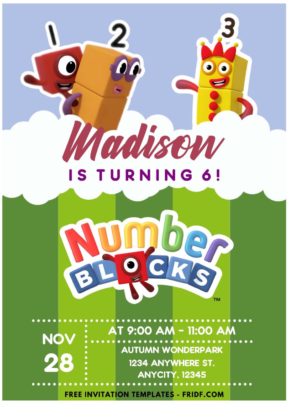 (Free PDF Invitation) Numberblocks Birthday Invitation For Kids