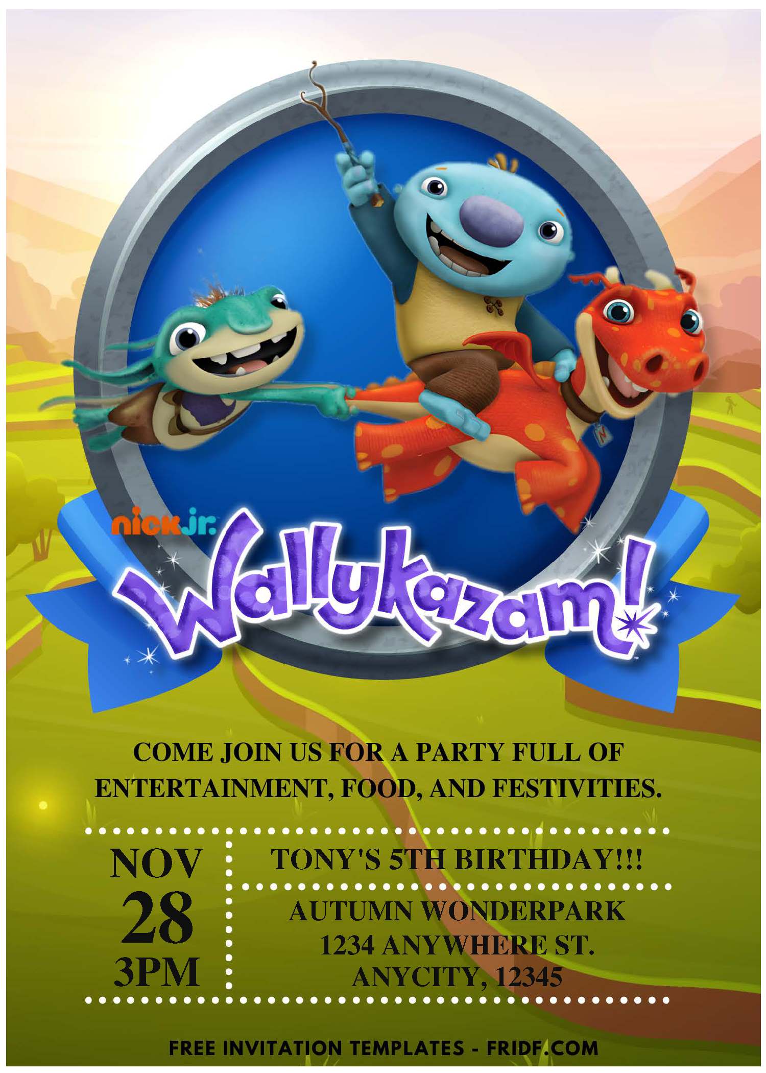 (Free PDF Invitation) Nick Jr. Wallykazam Birthday Invitation