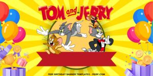 (Free Canva Template) Classic Fun Tom & Jerry Birthday Backdrop Templates F