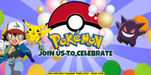 (Free Canva Template) Cute Pokémon Universe Birthday Backdrop Templates F