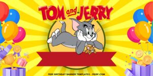(Free Canva Template) Classic Fun Tom & Jerry Birthday Backdrop Templates H