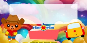 (Free Canva Template) Delightful Rainbow Plim Plim Birthday Backdrop Templates E