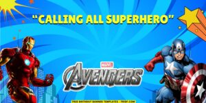 (Free Canva Template) Super Epic Avengers Birthday Backdrop Templates J