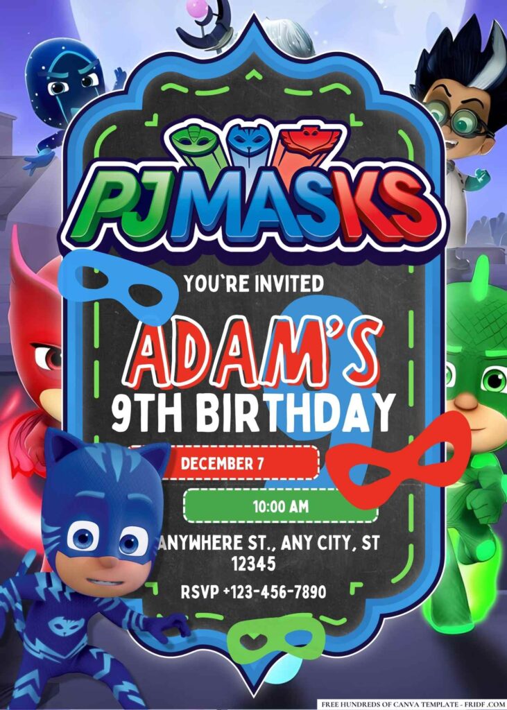 FREE Editable PJ Masks Birthday Invitations - FRIDF