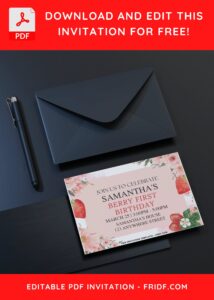 Watercolor Berry Sweet Birthday Invitation with Strawberry Border