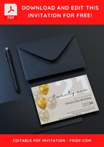 21st Birthday Invitation with editable text