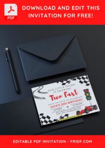 Kids Invitation With Waving Race Flag and Traffic Light Post