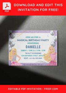 Barbie Glitter Dream Birthday Invitation with Sparkling Pink Glitter Border