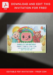 Cocomelon Rainbow & Butterfly Birthday Invitation with Sun