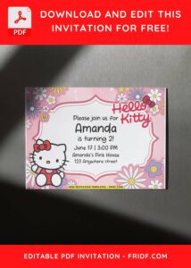 Blossoming Hello Kitty Floral Birthday Invitation with colorful floral decorations