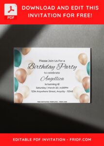 Surprise Balloons Birthday Invitation with landscape 7"x5" orientation design